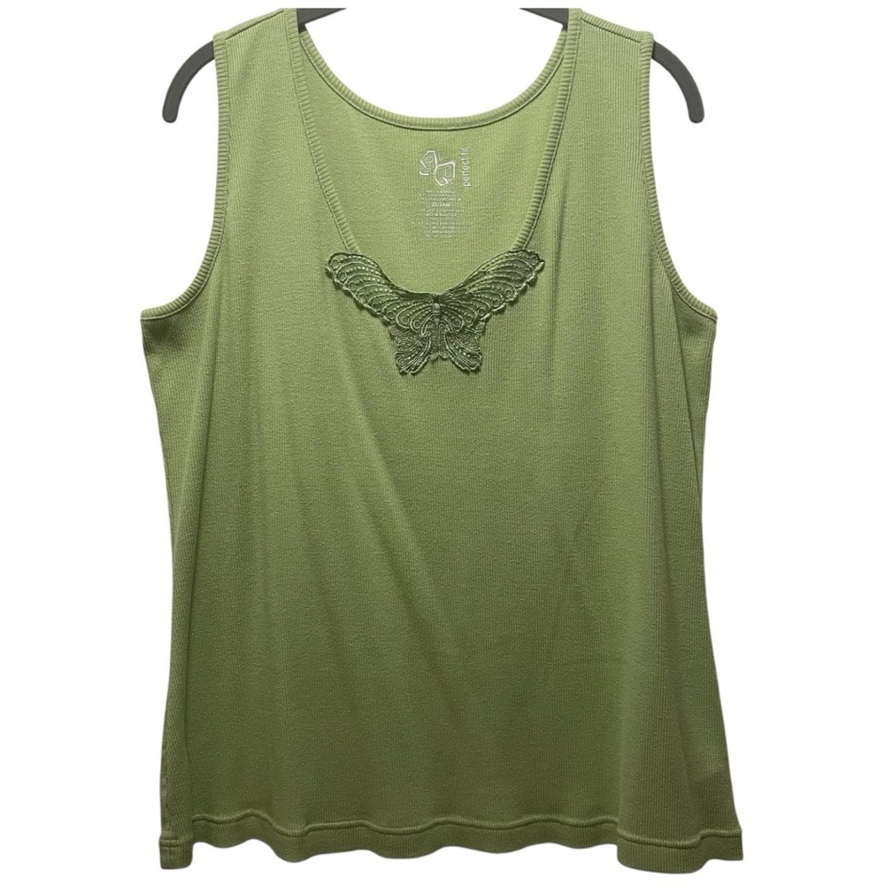 Fashion Bug Light Olive Green Tank Top with Butterfly Accent